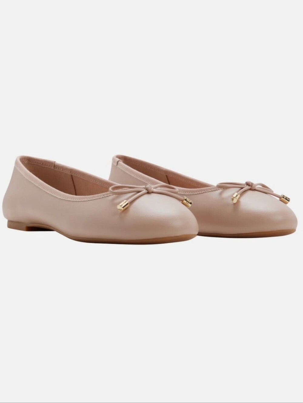 NIB Ted Baker Ballerina Flats Bow Beige Pink Leather Blend Shoes Womens Sz 8.5